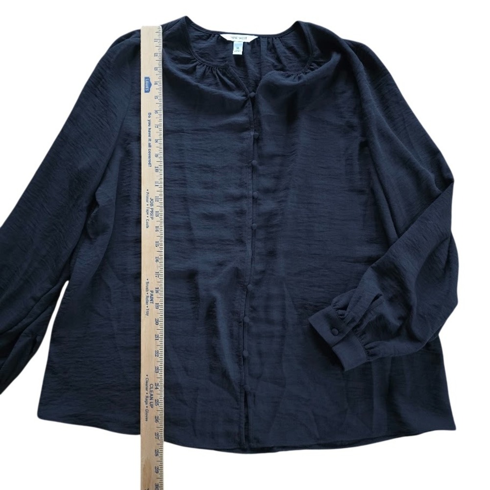 Nine West Blouse Womens XL Black Button Down Dark Academia Minimalist Whimsigoth - Picture 6 of 11